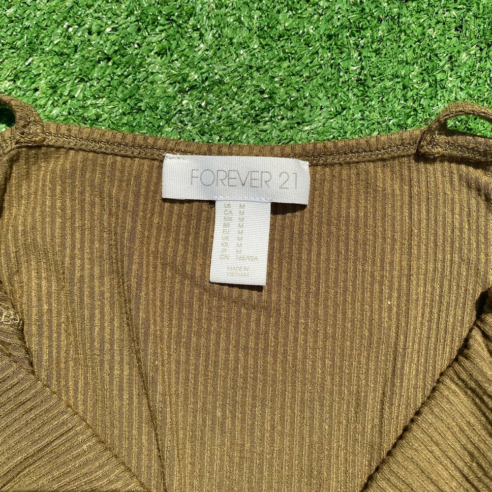 Green Ribbed Forever 21 Cropped Tanktop - Picture 2 of 3